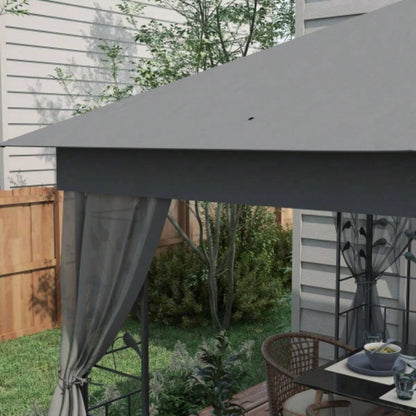 Outsunny 10x 11.5 Metal Patio Gazebo, Double Roof Outdoor Gazebo Canopy Shelter with Tree Motifs Corner Frame and Netting, Garden, Lawn, Backyard, and Deck, Gray