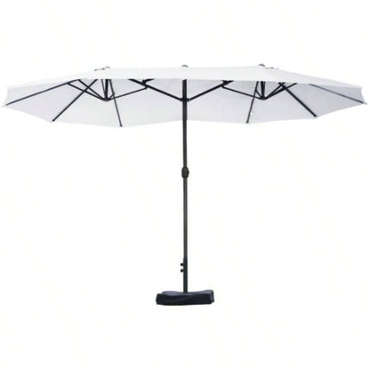 Outsunny Patio 15 Steel Rectangular Outdoor Double Sided Market with base, Easy Crank Deck Pool Patio, Beige