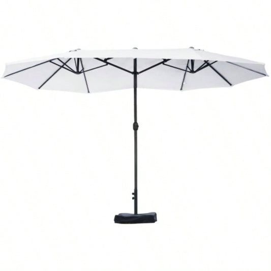 Outsunny Patio 15 Steel Rectangular Outdoor Double Sided Market with base, Easy Crank Deck Pool Patio, Beige