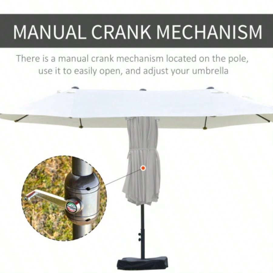 Outsunny Patio 15 Steel Rectangular Outdoor Double Sided Market with base, Easy Crank Deck Pool Patio, Beige