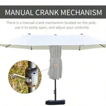 Outsunny Patio 15 Steel Rectangular Outdoor Double Sided Market with base, Easy Crank Deck Pool Patio, Beige