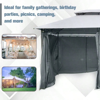 Outsunny 10x 13 Patio Gazebo, Outdoor Gazebo Canopy Shelter with Curtains, Vented Roof, Steel Frame Garden, Lawn, Backyard and Deck, Sage Gray