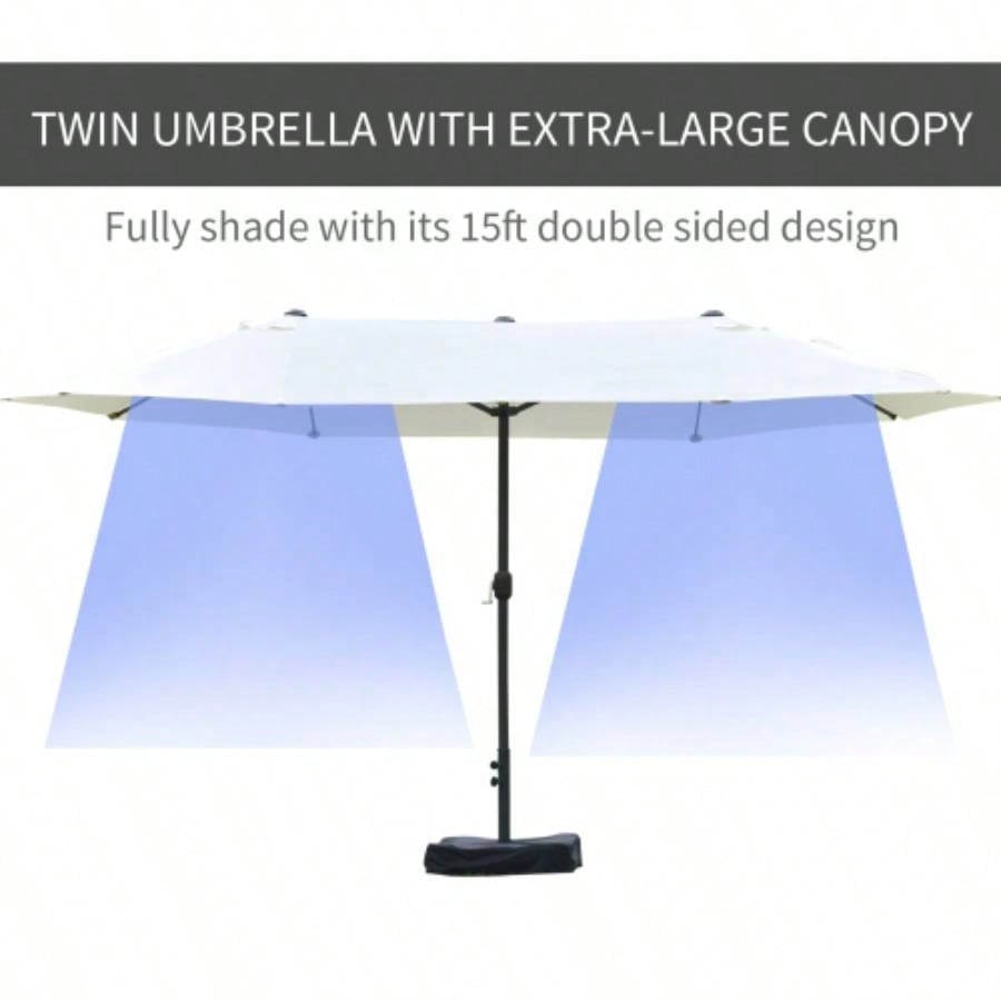 Outsunny Patio 15 Steel Rectangular Outdoor Double Sided Market with base, Easy Crank Deck Pool Patio, Beige