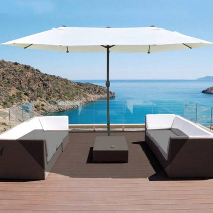 Outsunny Patio 15 Steel Rectangular Outdoor Double Sided Market with base, Easy Crank Deck Pool Patio, Beige