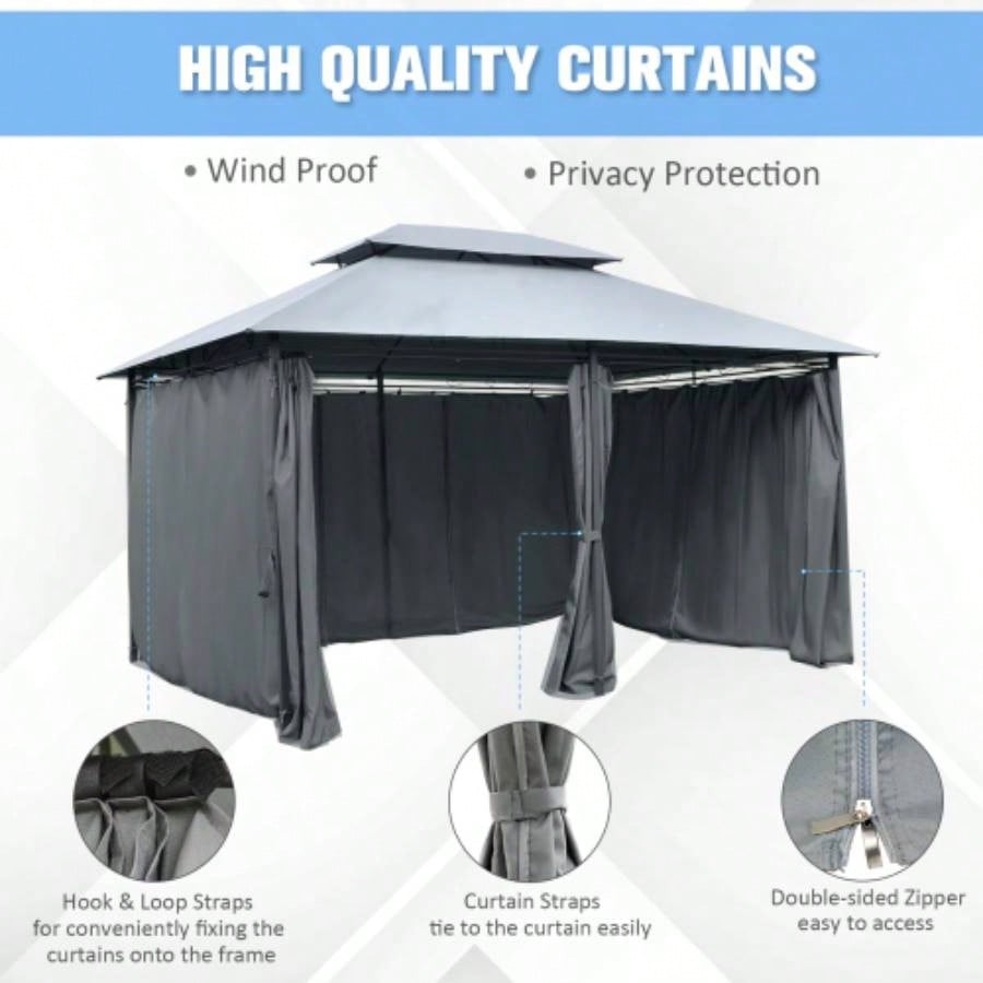 Outsunny 10x 13 Patio Gazebo, Outdoor Gazebo Canopy Shelter with Curtains, Vented Roof, Steel Frame Garden, Lawn, Backyard and Deck, Sage Gray
