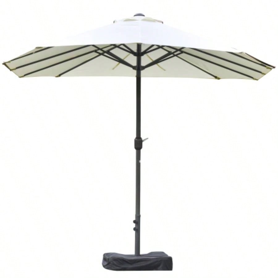 Outsunny Patio 15 Steel Rectangular Outdoor Double Sided Market with base, Easy Crank Deck Pool Patio, Beige