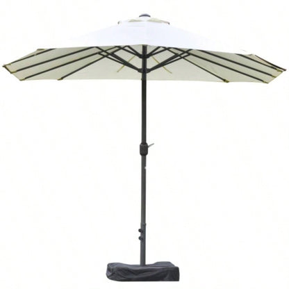 Outsunny Patio 15 Steel Rectangular Outdoor Double Sided Market with base, Easy Crank Deck Pool Patio, Beige