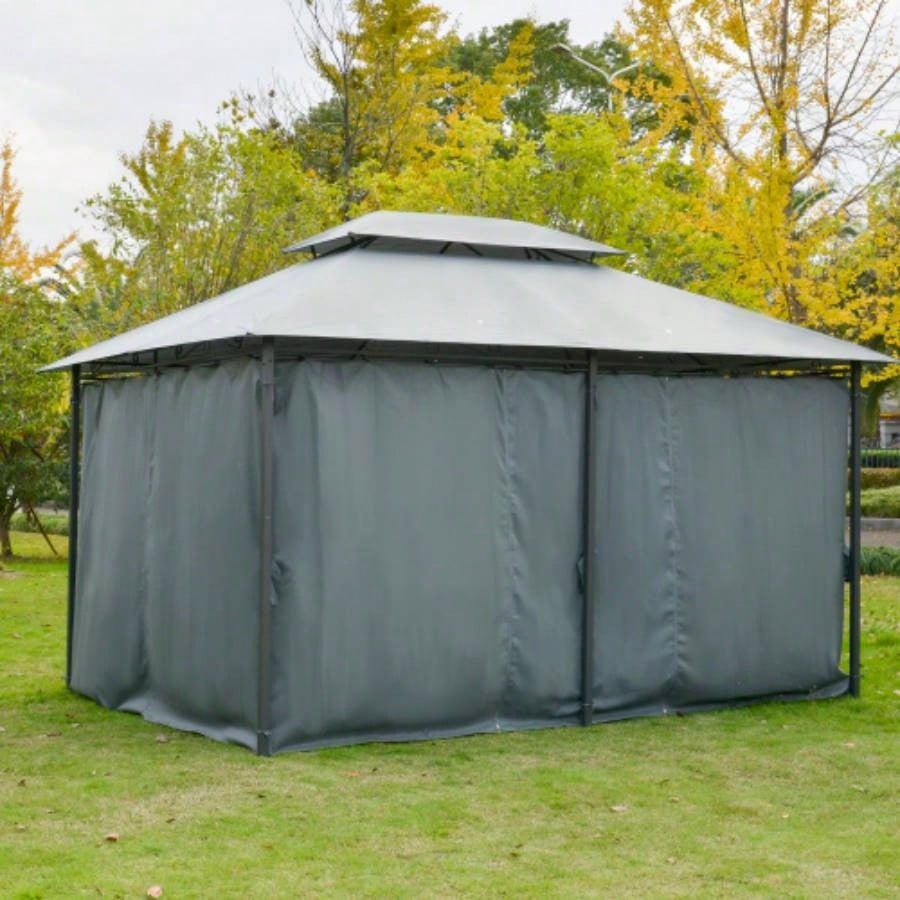 Outsunny 10x 13 Patio Gazebo, Outdoor Gazebo Canopy Shelter with Curtains, Vented Roof, Steel Frame Garden, Lawn, Backyard and Deck, Sage Gray