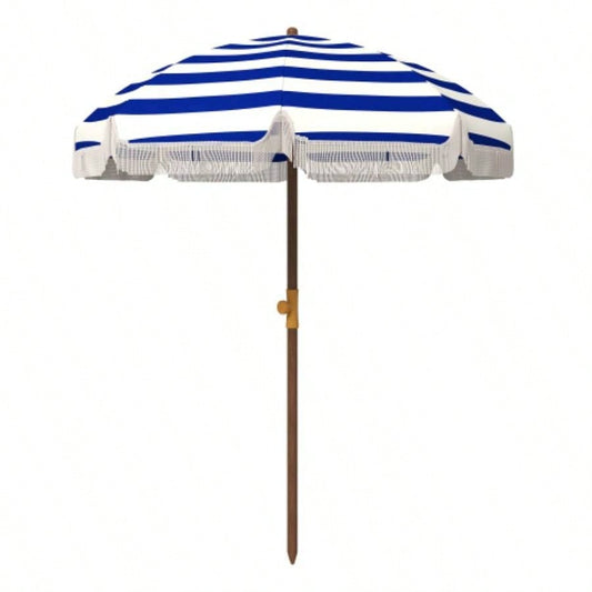Outsunny 6.2 Portable Beach, 40+ Ruffled Outdoor with Vented Canopy, Carry Bag, Blue Stripe
