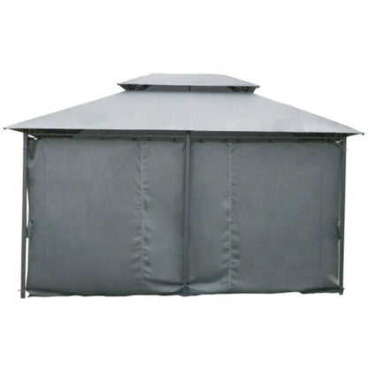 Outsunny 10x 13 Patio Gazebo, Outdoor Gazebo Canopy Shelter with Curtains, Vented Roof, Steel Frame Garden, Lawn, Backyard and Deck, Sage Gray