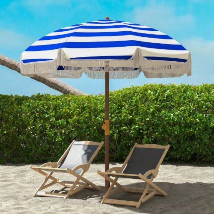 Outsunny 6.2 Portable Beach, 40+ Ruffled Outdoor with Vented Canopy, Carry Bag, Blue Stripe