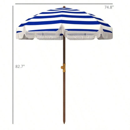 Outsunny 6.2 Portable Beach, 40+ Ruffled Outdoor with Vented Canopy, Carry Bag, Blue Stripe