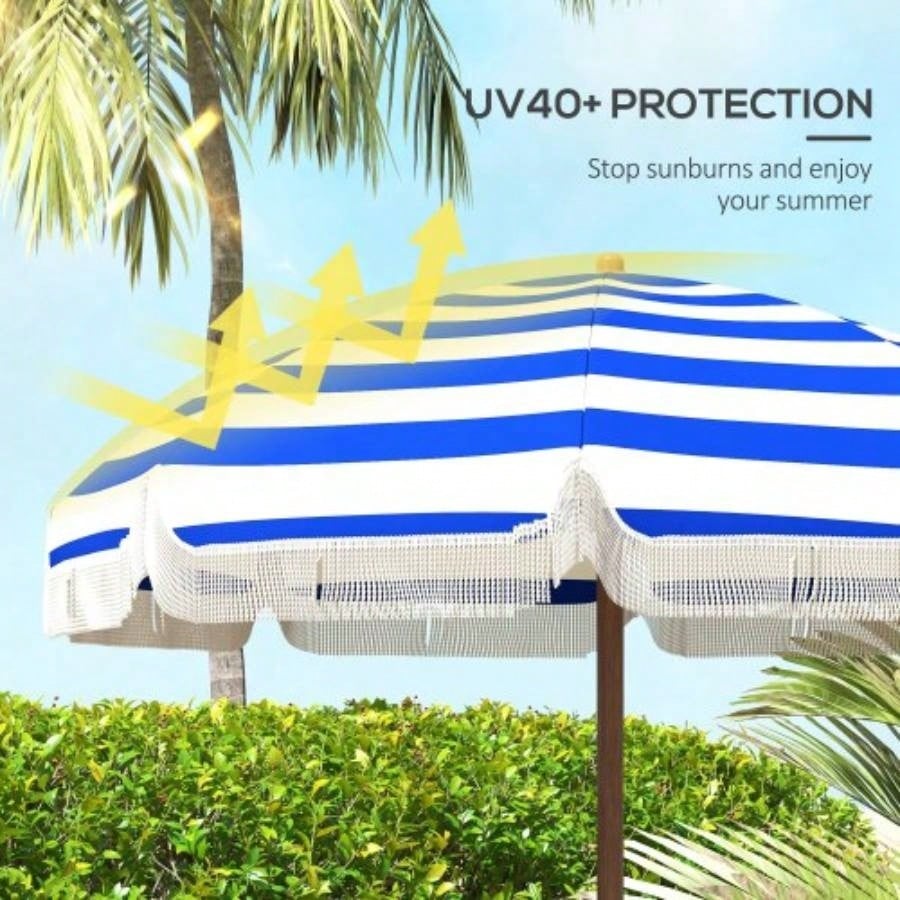 Outsunny 6.2 Portable Beach, 40+ Ruffled Outdoor with Vented Canopy, Carry Bag, Blue Stripe