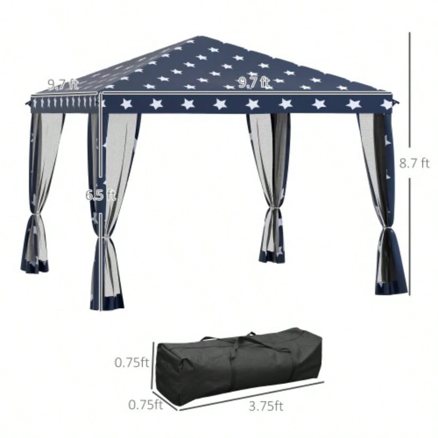 Outsunny 10x 10 Up Canopy Tent with Netting, Instant Gazebo, Ez up Screen House Room with Carry Bag, Height Adjustable, Outdoor, Garden, Patio, American