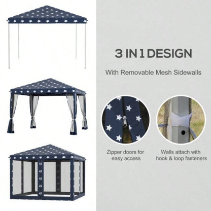 Outsunny 10x 10 Up Canopy Tent with Netting, Instant Gazebo, Ez up Screen House Room with Carry Bag, Height Adjustable, Outdoor, Garden, Patio, American