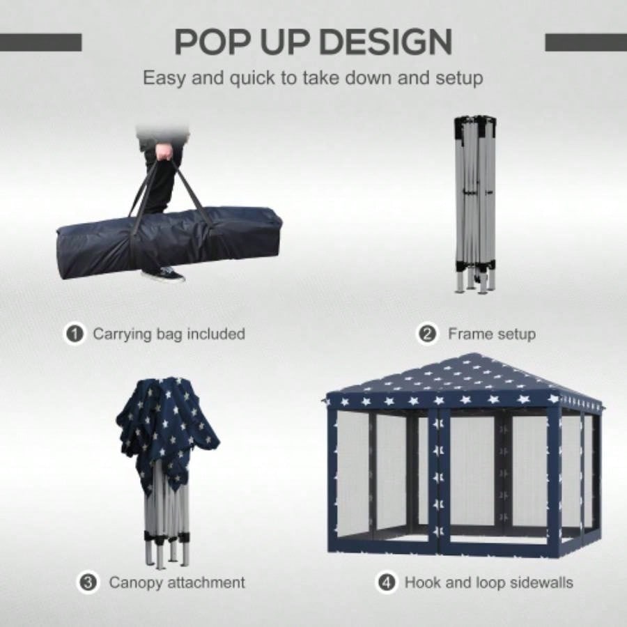 Outsunny 10x 10 Up Canopy Tent with Netting, Instant Gazebo, Ez up Screen House Room with Carry Bag, Height Adjustable, Outdoor, Garden, Patio, American