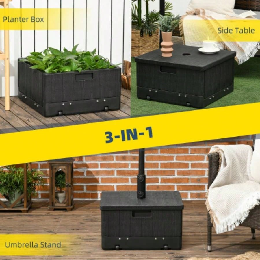 Outsunny 3 - in - 1 Outdoor Base, Coffee End Table, Flower Box Planter, 175lbs Capacity Patio Stand Table with Wheels and Handles, Black