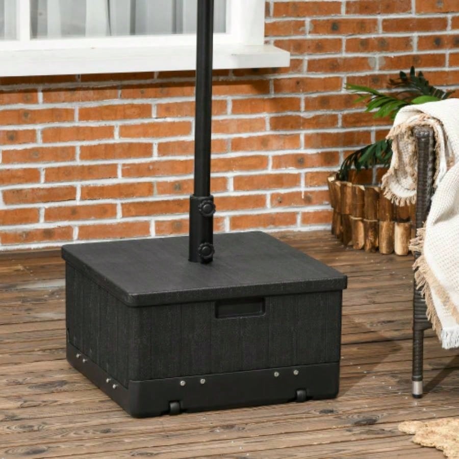 Outsunny 3 - in - 1 Outdoor Base, Coffee End Table, Flower Box Planter, 175lbs Capacity Patio Stand Table with Wheels and Handles, Black