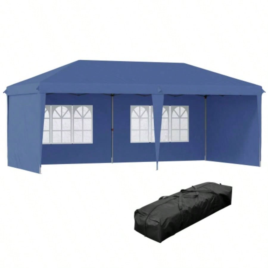 Outsunny 10x 20 Up Canopy Tent with 4 Sidewalls, Heavy Duty Tents Parties, Outdoor Instant Gazebo with Carry Bag, Outdoor, Garden, Patio, Blue