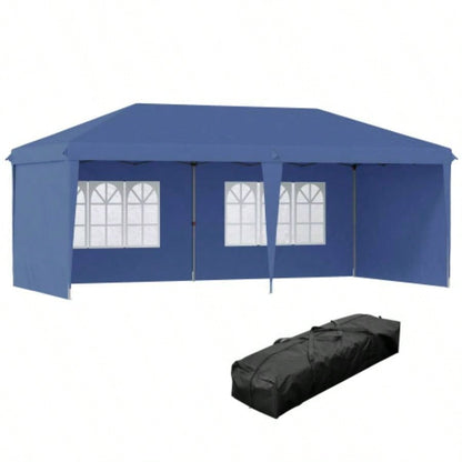 Outsunny 10x 20 Up Canopy Tent with 4 Sidewalls, Heavy Duty Tents Parties, Outdoor Instant Gazebo with Carry Bag, Outdoor, Garden, Patio, Blue
