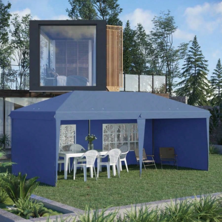 Outsunny 10x 20 Up Canopy Tent with 4 Sidewalls, Heavy Duty Tents Parties, Outdoor Instant Gazebo with Carry Bag, Outdoor, Garden, Patio, Blue