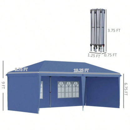 Outsunny 10x 20 Up Canopy Tent with 4 Sidewalls, Heavy Duty Tents Parties, Outdoor Instant Gazebo with Carry Bag, Outdoor, Garden, Patio, Blue
