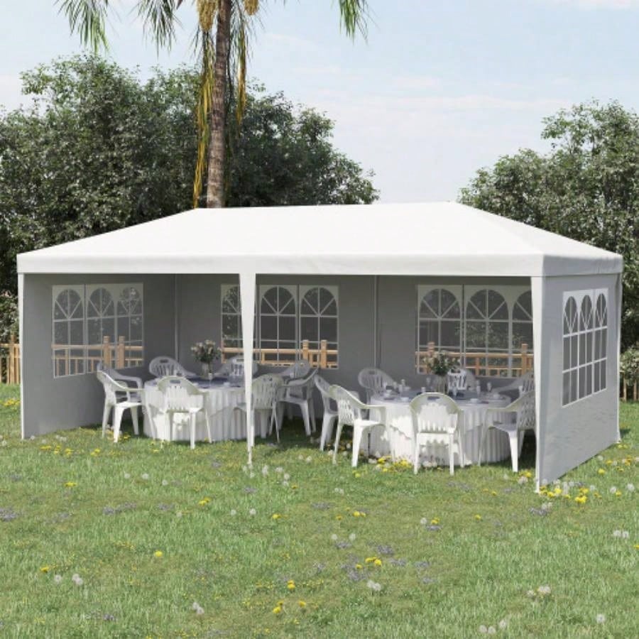 Outsunny 10x 20 Large Party Tent, Events Shelter Canopy Gazebo with 4 Removable Side Walls, Shade Shelter Weddings, White