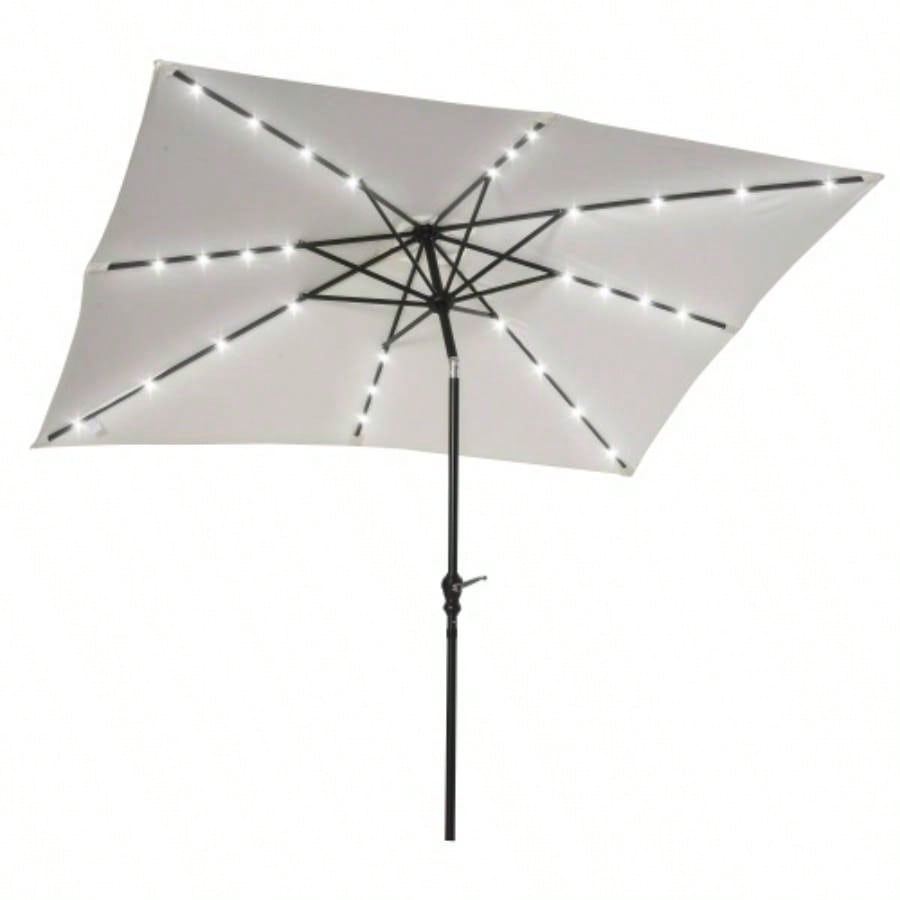 Outsunny 9x, LED Lighted Patio Table or Base with Tilt Crank, Outdoor Garden, Deck, Backyard, Pool, Beach, White