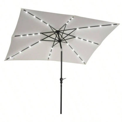 Outsunny 9x, LED Lighted Patio Table or Base with Tilt Crank, Outdoor Garden, Deck, Backyard, Pool, Beach, White