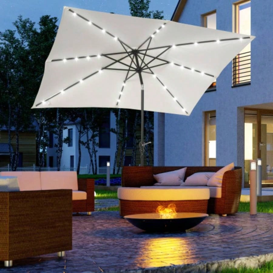 Outsunny 9x, LED Lighted Patio Table or Base with Tilt Crank, Outdoor Garden, Deck, Backyard, Pool, Beach, White