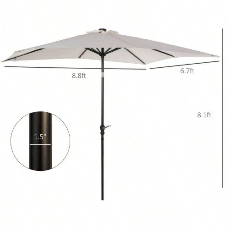 Outsunny 9x, LED Lighted Patio Table or Base with Tilt Crank, Outdoor Garden, Deck, Backyard, Pool, Beach, White