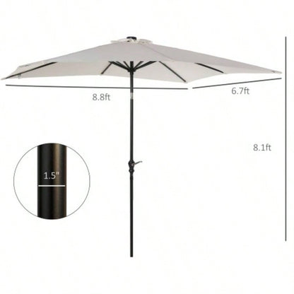 Outsunny 9x, LED Lighted Patio Table or Base with Tilt Crank, Outdoor Garden, Deck, Backyard, Pool, Beach, White