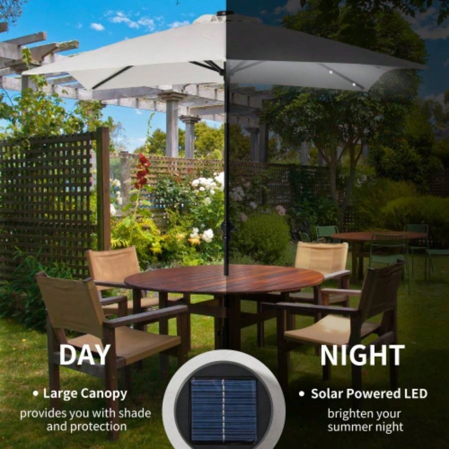 Outsunny 9x, LED Lighted Patio Table or Base with Tilt Crank, Outdoor Garden, Deck, Backyard, Pool, Beach, White