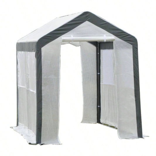 Outsunny 8x 6x Walk - In Greenhouse, Outdoor Garden Warm Hot House with 4 Roll - up, 2 Zippered Doors and Weather Cover, White