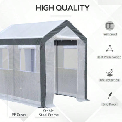 Outsunny 8x 6x Walk - In Greenhouse, Outdoor Garden Warm Hot House with 4 Roll - up, 2 Zippered Doors and Weather Cover, White