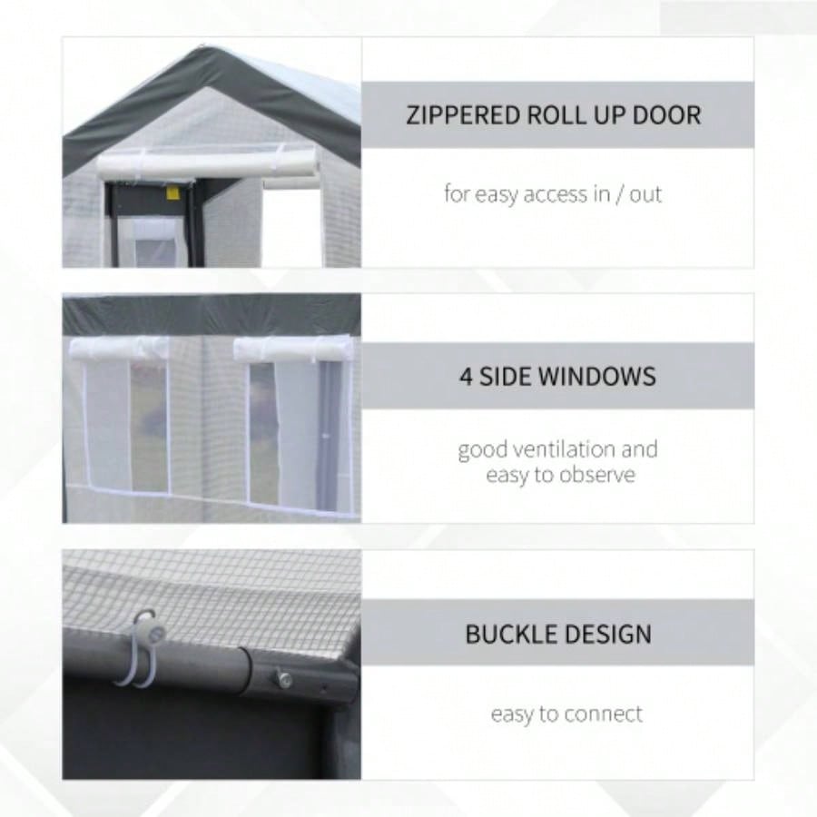 Outsunny 8x 6x Walk - In Greenhouse, Outdoor Garden Warm Hot House with 4 Roll - up, 2 Zippered Doors and Weather Cover, White