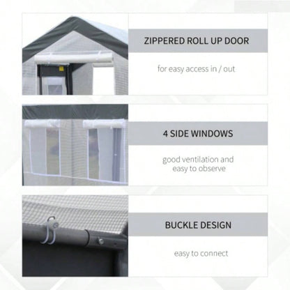Outsunny 8x 6x Walk - In Greenhouse, Outdoor Garden Warm Hot House with 4 Roll - up, 2 Zippered Doors and Weather Cover, White
