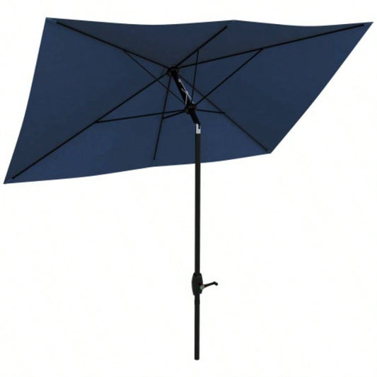 Outsunny 6.5x 10 Rectangular Market, Patio Outdoor Table with Crank and Push Button Tilt, Blue