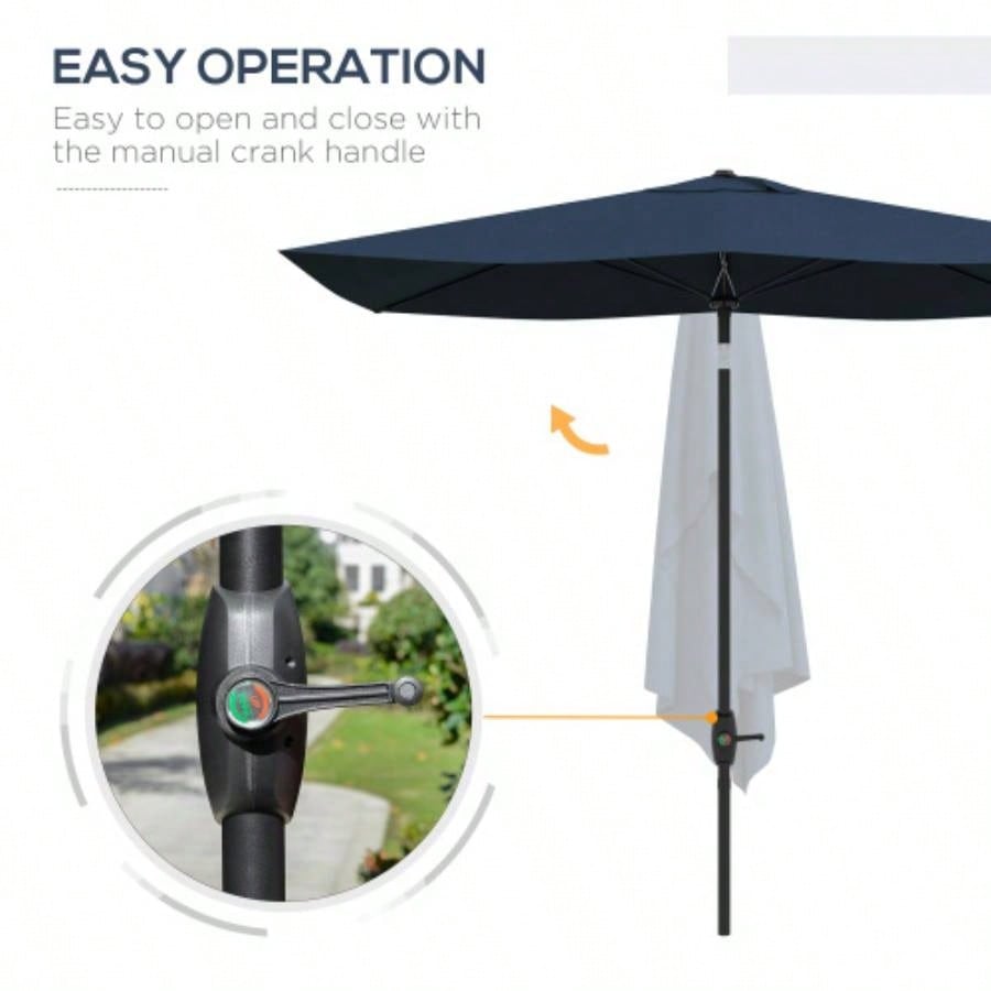 Outsunny 6.5x 10 Rectangular Market, Patio Outdoor Table with Crank and Push Button Tilt, Blue