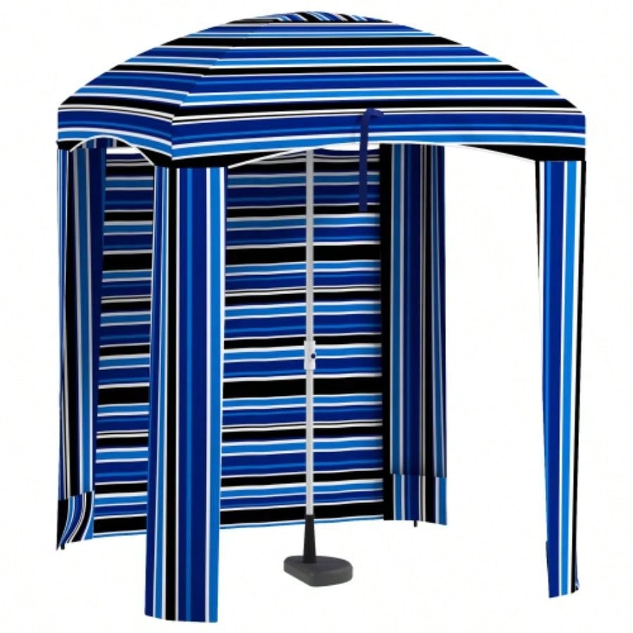 Outsunny 5.9x 5.9 Portable Beach, Ruffled Outdoor Cabana with Walls, Vents, Sandbags, Carry Bag, Blue Stripe