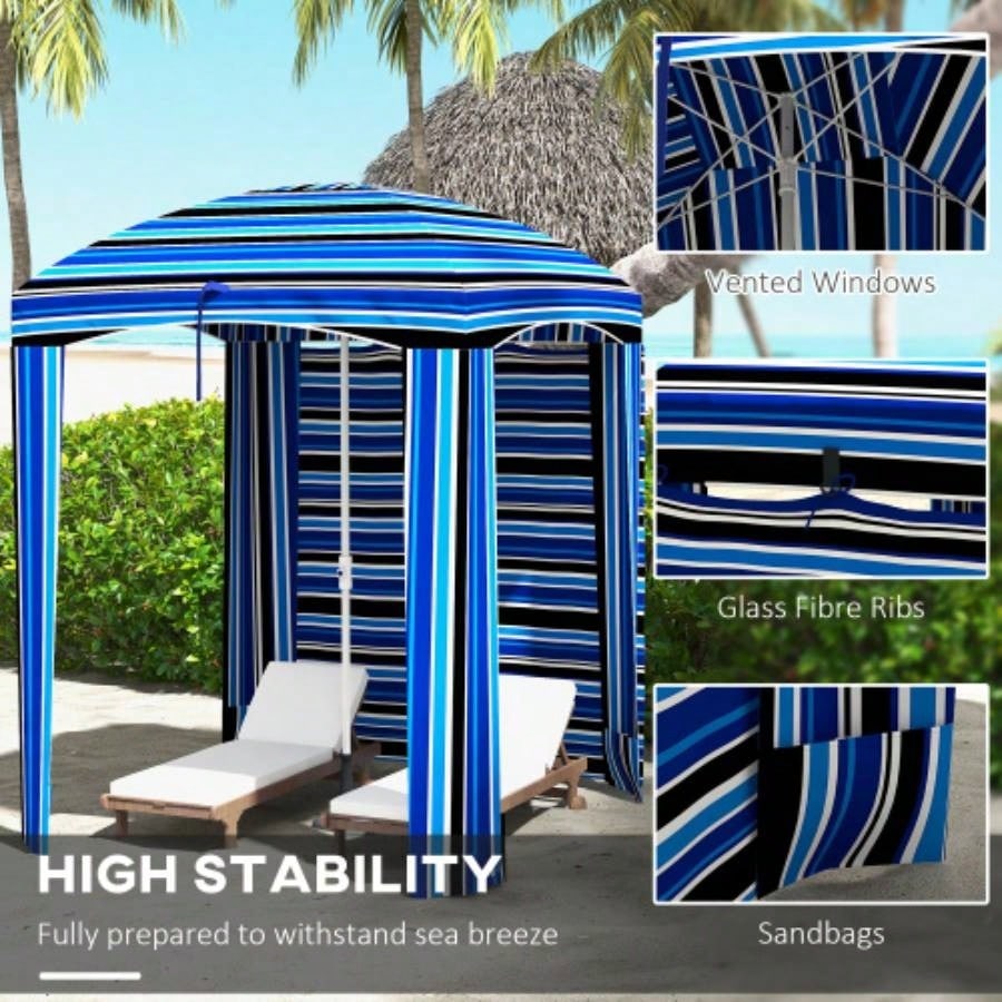 Outsunny 5.9x 5.9 Portable Beach, Ruffled Outdoor Cabana with Walls, Vents, Sandbags, Carry Bag, Blue Stripe