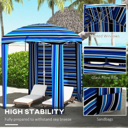 Outsunny 5.9x 5.9 Portable Beach, Ruffled Outdoor Cabana with Walls, Vents, Sandbags, Carry Bag, Blue Stripe