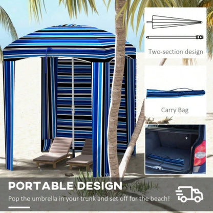 Outsunny 5.9x 5.9 Portable Beach, Ruffled Outdoor Cabana with Walls, Vents, Sandbags, Carry Bag, Blue Stripe
