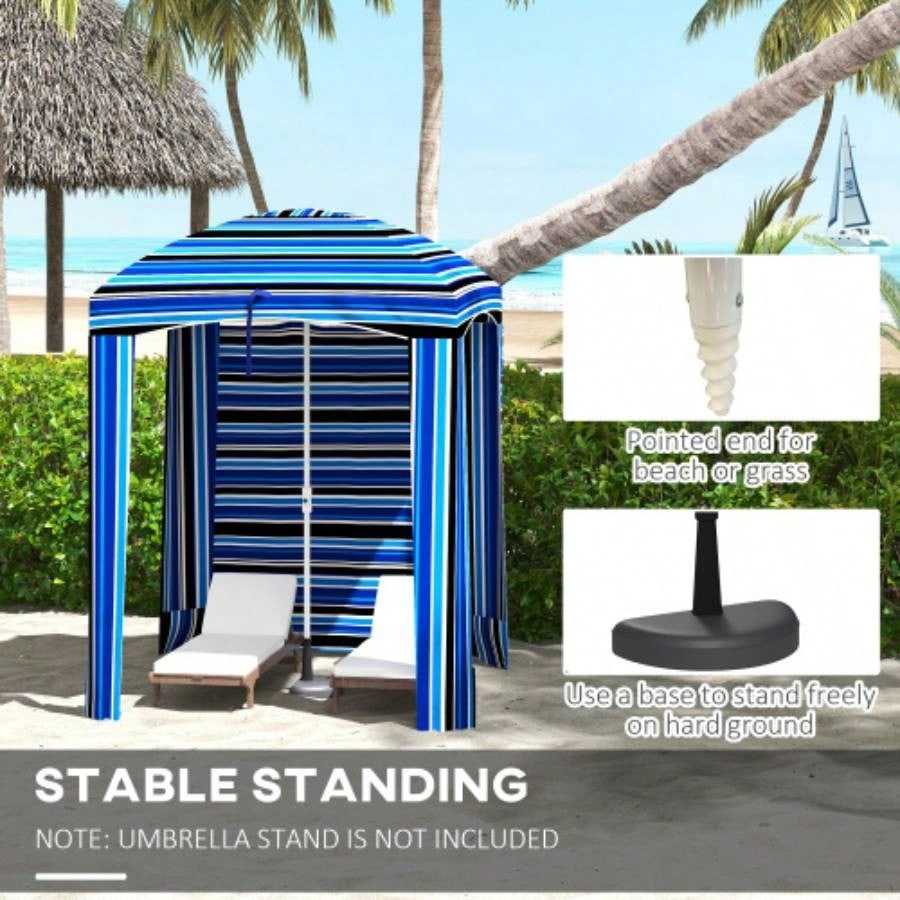 Outsunny 5.9x 5.9 Portable Beach, Ruffled Outdoor Cabana with Walls, Vents, Sandbags, Carry Bag, Blue Stripe