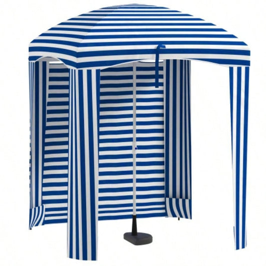 Outsunny 5.9x 5.9 Portable Beach, Ruffled Outdoor Cabana with Walls, Vents, Sandbags, Carry Bag, Blue White Stripe