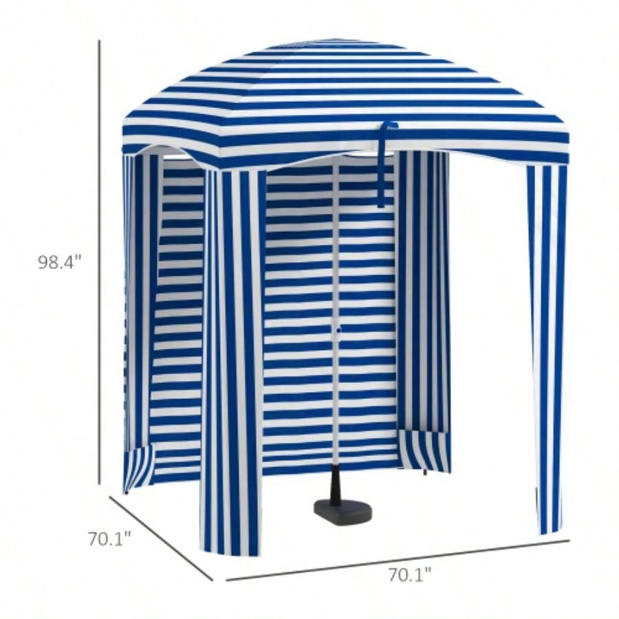 Outsunny 5.9x 5.9 Portable Beach, Ruffled Outdoor Cabana with Walls, Vents, Sandbags, Carry Bag, Blue White Stripe
