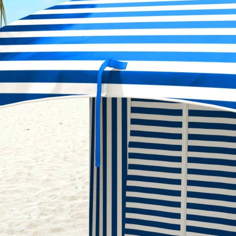 Outsunny 5.9x 5.9 Portable Beach, Ruffled Outdoor Cabana with Walls, Vents, Sandbags, Carry Bag, Blue White Stripe
