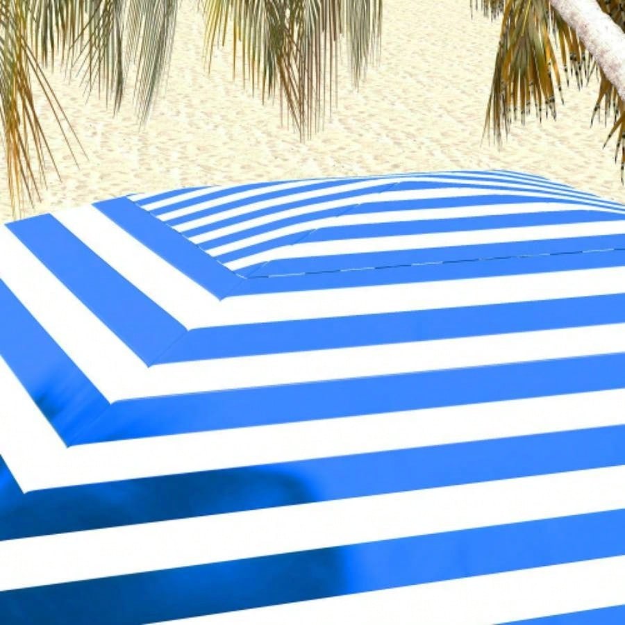Outsunny 5.9x 5.9 Portable Beach, Ruffled Outdoor Cabana with Walls, Vents, Sandbags, Carry Bag, Blue White Stripe