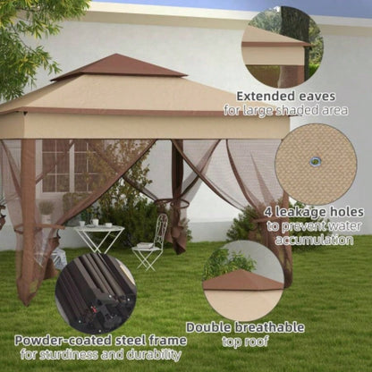 Outsunny 11x 11 Up Canopy, Outdoor Patio Gazebo Shelter with Removable Zipper Netting, Instant Event Tent/ 114 Square Feet of Shade and Carry Bag Backyard, Garden, Khaki