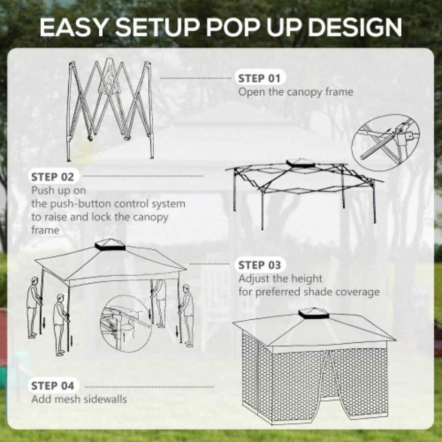 Outsunny 11x 11 Up Canopy, Outdoor Patio Gazebo Shelter with Removable Zipper Netting, Instant Event Tent/ 114 Square Feet of Shade and Carry Bag Backyard, Garden, Khaki